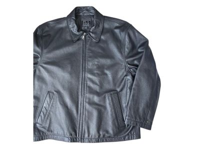 Jos. A. Bank Quilted Black Leather Jacket Zip Front Classic Black Men's Large