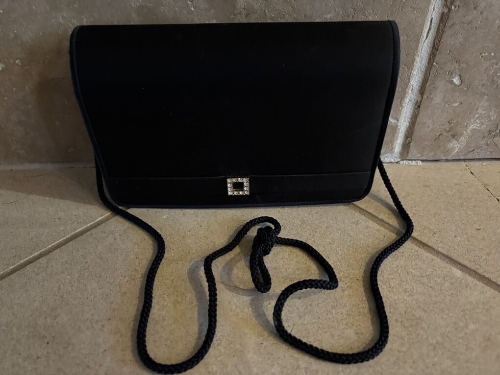 Valerie Stevens Black Satin Shoulder Bag Clutch