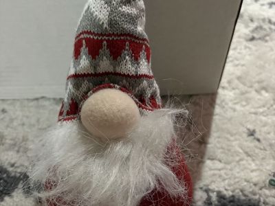 Holiday Christmas Gnome Decor with Red Grey and White Knit Hat