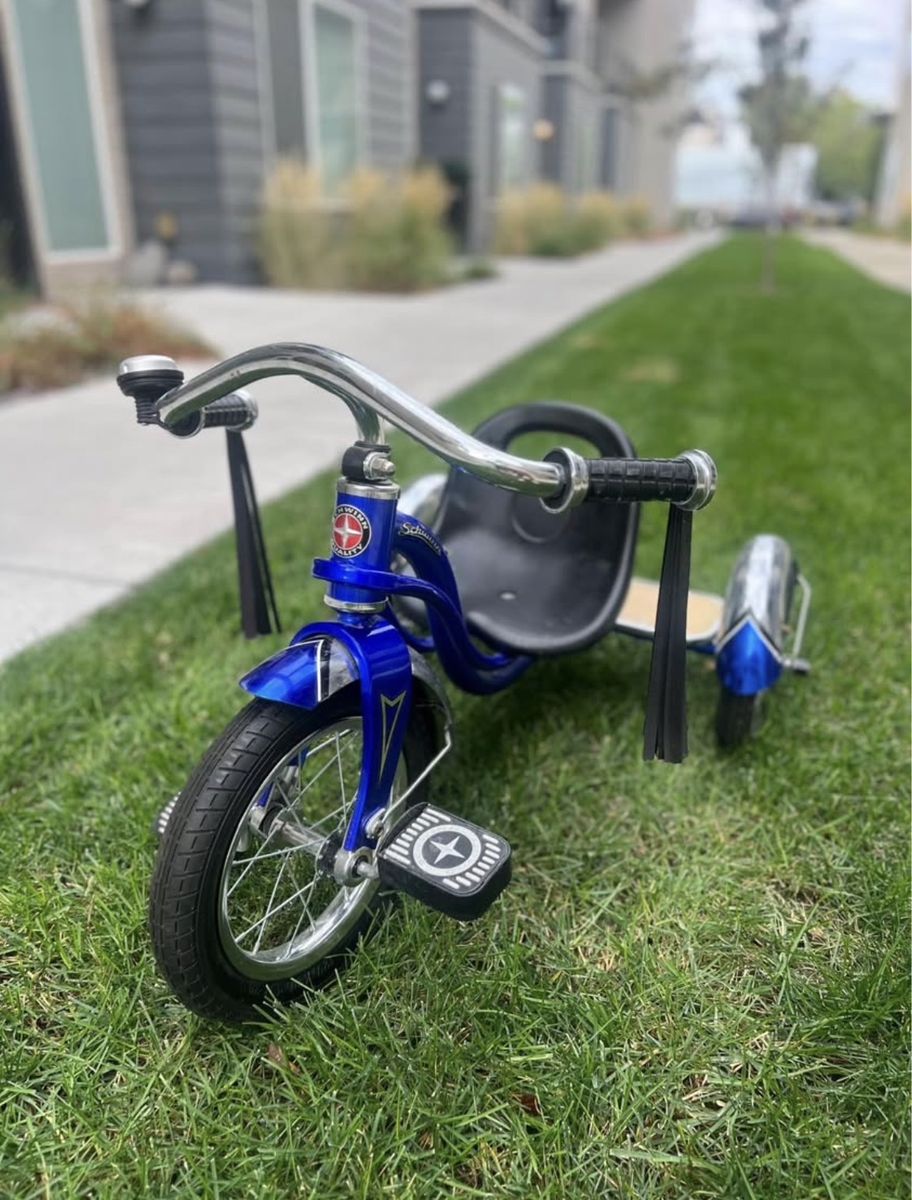 Schwinn Roadster Tricycle - Like New, Classic Blue Steel Frame, Adjustable Seat, Bell