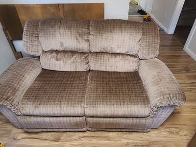 Plush Tan Upholstered Reclining Loveseat Sofa