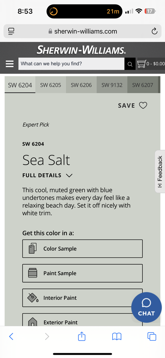 3 unopened cans of Sherwin Williams paint color Sea Salt