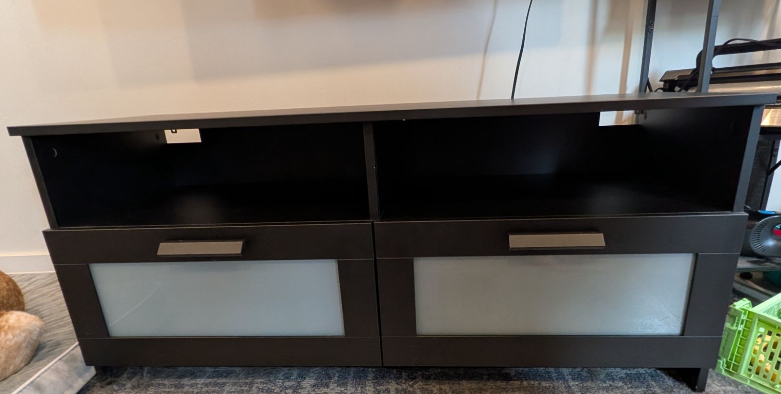 Black Media Console TV Stand with Drawers and Open Shelves