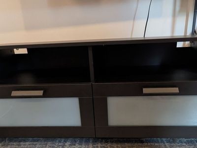 Black Media Console TV Stand with Drawers and Open Shelves