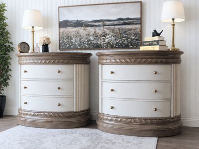 XXL Bow Front Nightstands - Solid Wood - Fluted