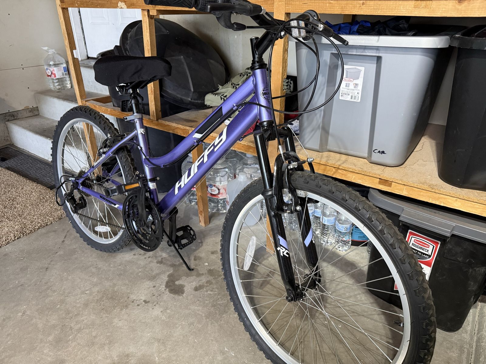 Huffy Rock Creek Purple Mountain Bike, Multi-Speed with Front Suspension 24”