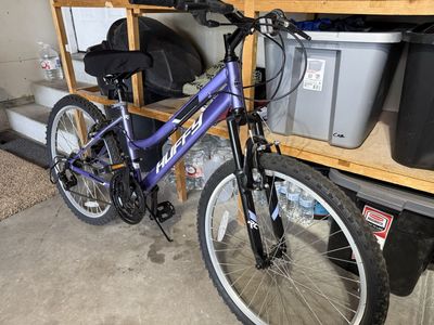 Huffy Rock Creek Purple Mountain Bike, Multi-Speed with Front Suspension 24”