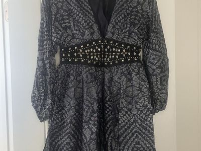 Free Free People Siren Sequin Long Sleeve Mini Dress Black - Size 0 (Never Worn)