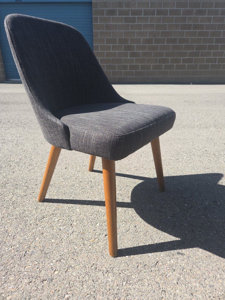 Mid-Century Modern Dining Chair - Charcoal Fabric & Wood Legs, Stylish Seating