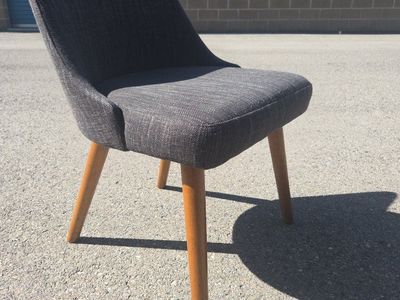 Mid-Century Modern Dining Chair - Charcoal Fabric & Wood Legs, Stylish Seating