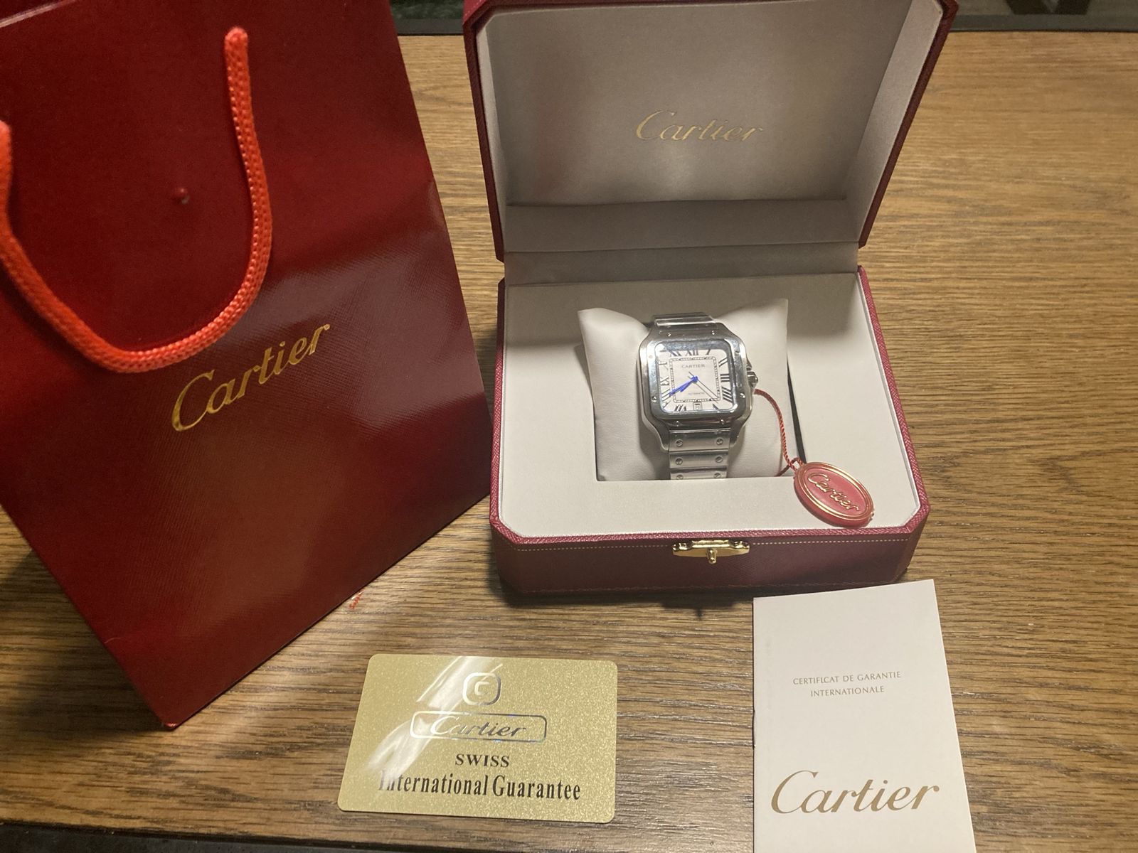Cartier Santos de Cartier Large Automatic Stainless Steel Watch WSSA0018 Blue Hands