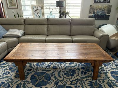 Long Rustic Distressed Solid Wooden Coffee Table, 81” L x 32 1/2” W x 20” H, in Great Condition!