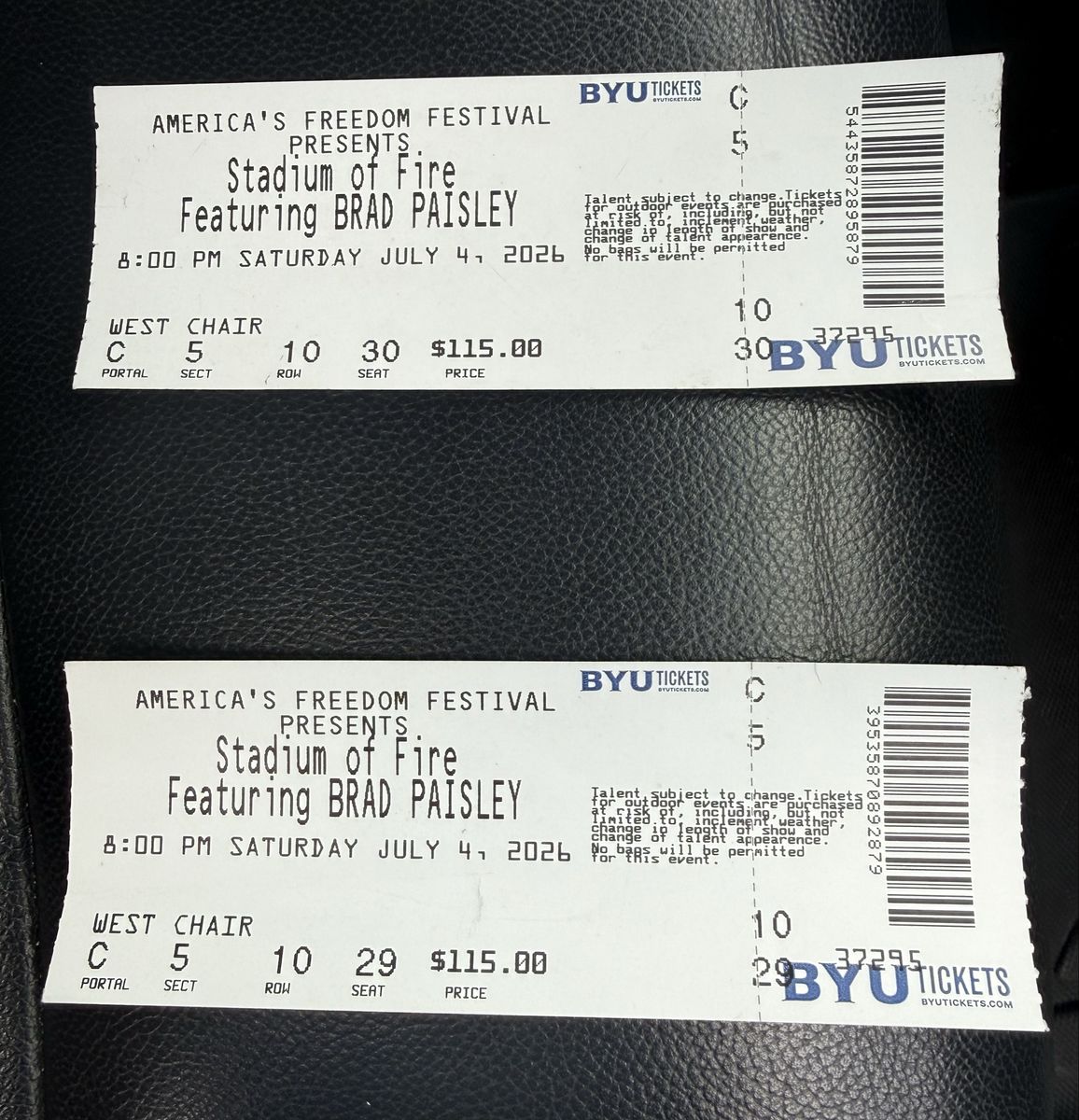 Stadium of fire - 2 tickets. Great seats