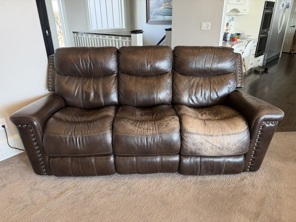 Brown Leather Reclining Sofa