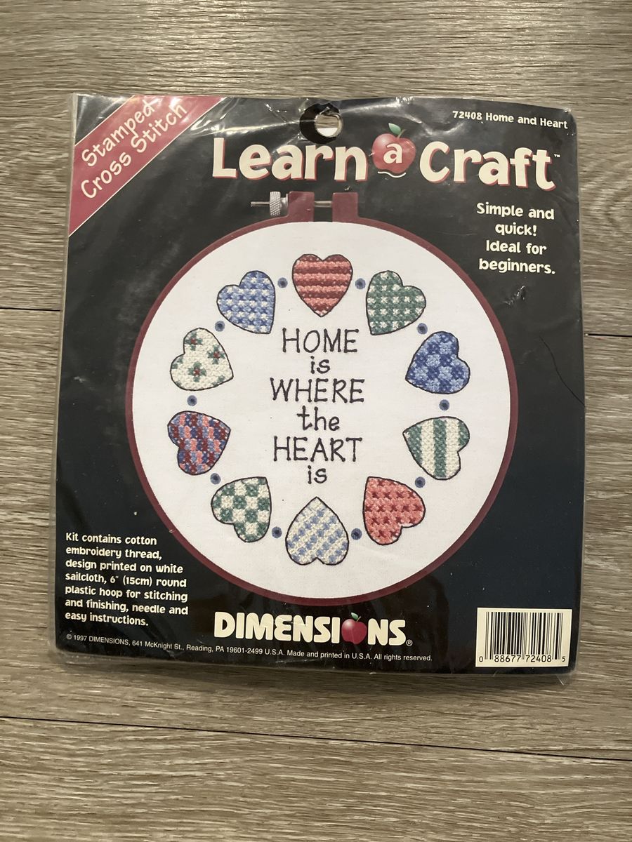 DIMENSIONS Learn A Craft 72408 Home and Heart Stamped Cross Stitch Kit, 6" Hoop, New Sealed