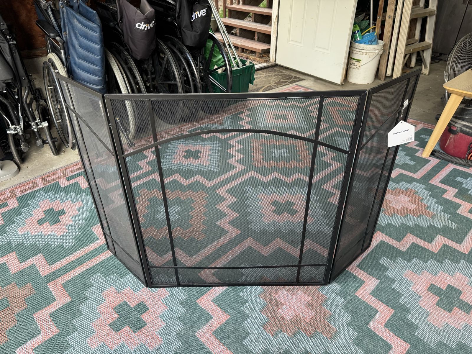 New! 3 Panel Foldable Black Iron Fireplace Screen