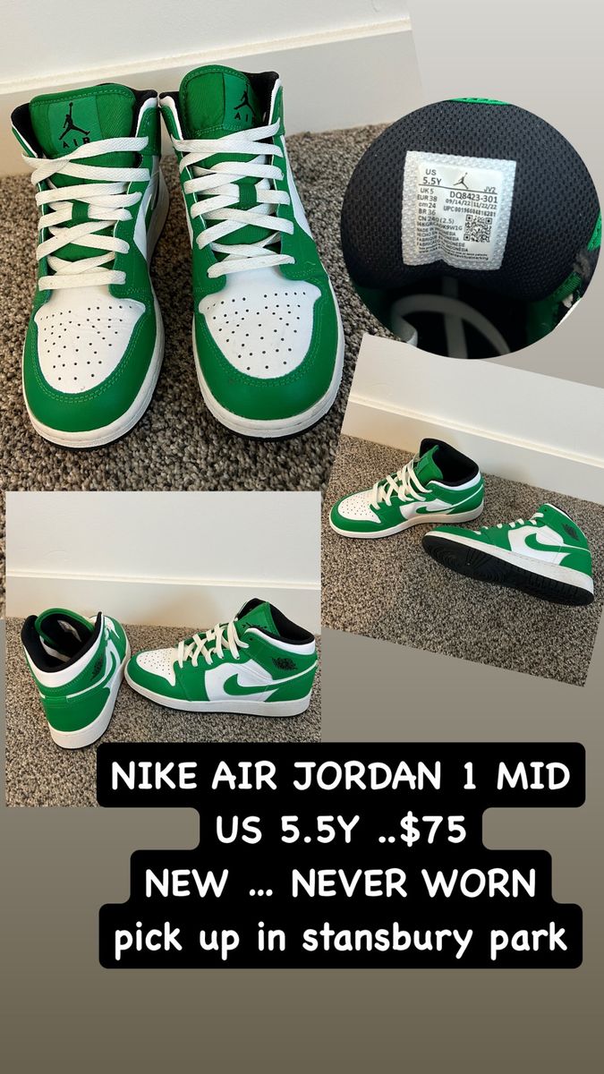Nike Air Jordan 1 Mid Lucky Green Youth Size 5.5Y Sneakers DQ8423-301