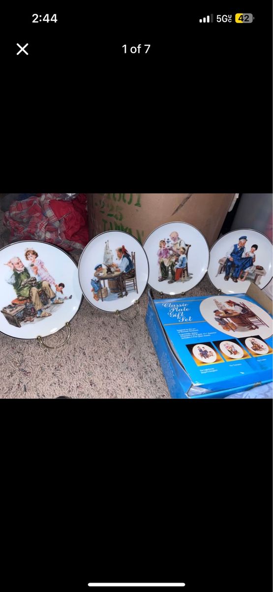 Classic Plate Gift Set by Norman Rockwell - Four 6.5" Porcelain Collector Plates, Gold Rim