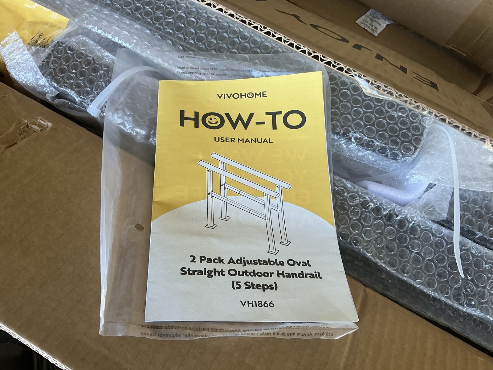 VIVOHOME 2-Pack 5-Step Outdoor Stair Handrails – Black Oval Steel 