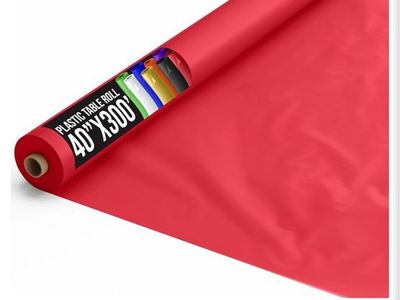 Large Plastic Table Cover Roll - 0.5 MIL, White & Red Banquet Tablecloths