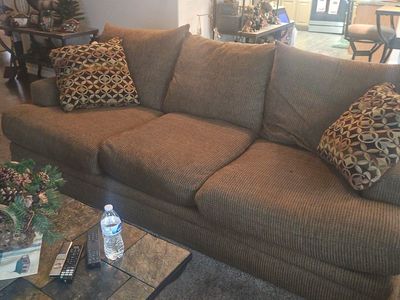 Large Oversized couch, Love seat and Big chair with Ottoman; all have down filled pillows