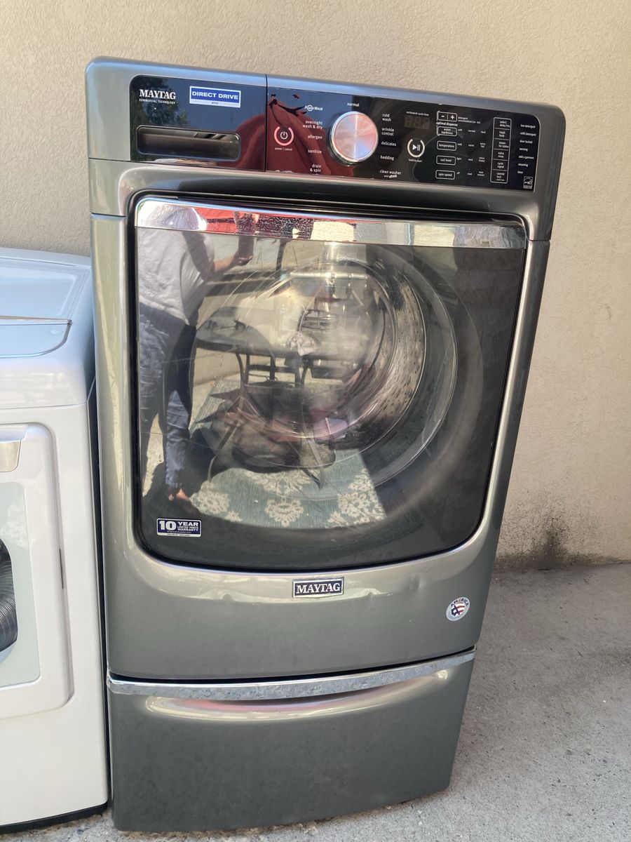 Maytag Front Load Washing Machine with Pedestal - Metallic Slate