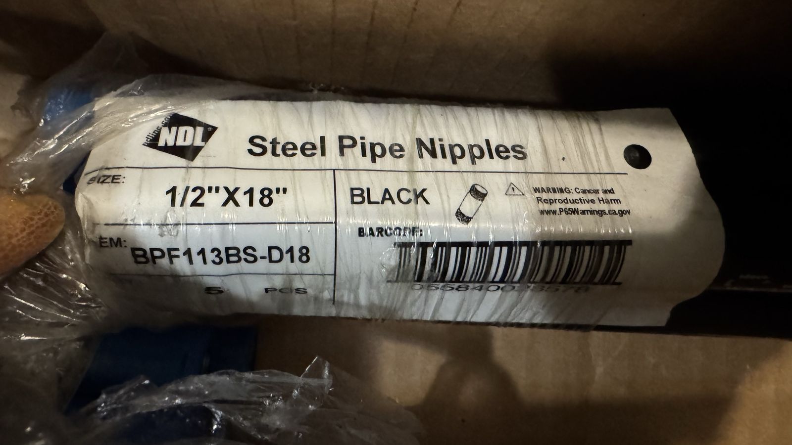 NEW 1/2” x 18” Black Steel Pipe Nipples – Threaded Both Ends (10 Available)