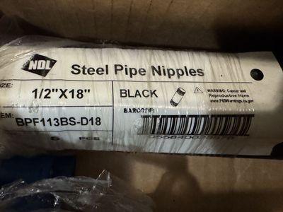 NEW 1/2” x 18” Black Steel Pipe Nipples – Threaded Both Ends (10 Available)