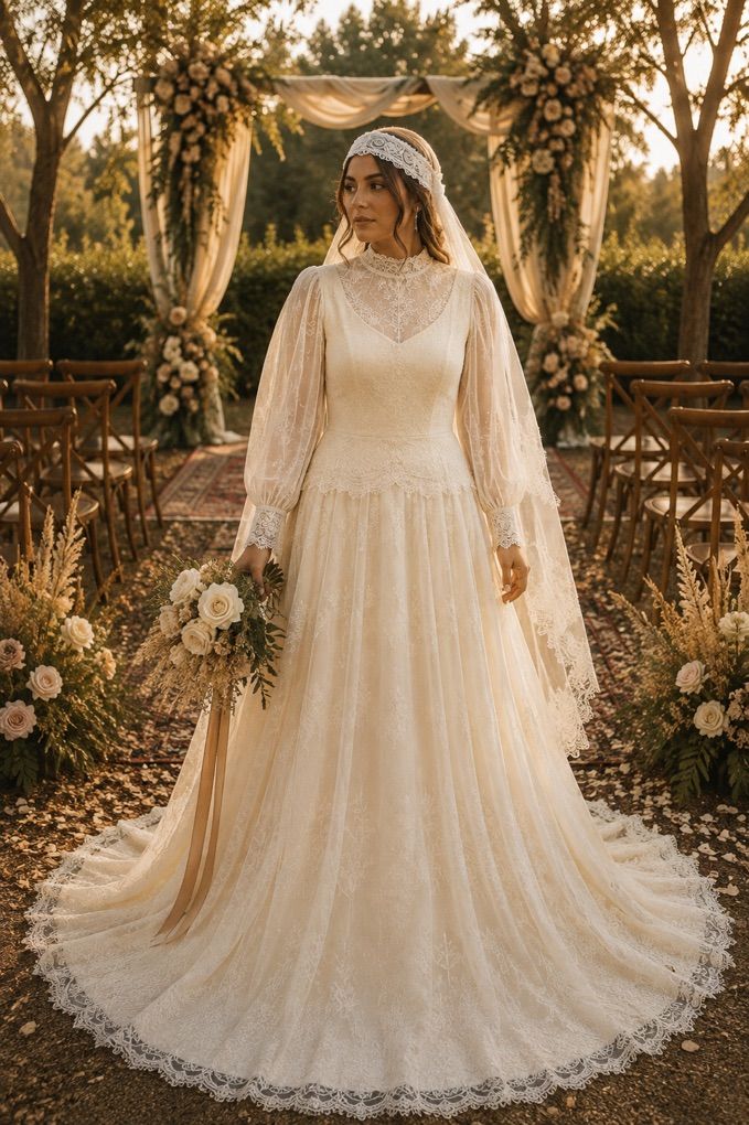 Vintage Boho Lace Wedding Dress 10/12 Vail Slip