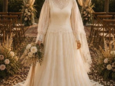 Vintage Boho Lace Wedding Dress 10/12 Vail Slip