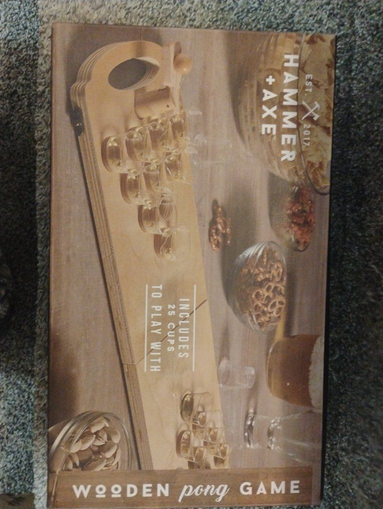 Hammer + Axe Wooden Pong Game Set - Includes 25 Cups - Party Fun