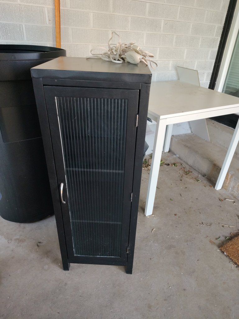 Ikea Black Storage Cabinet with Glass Door and lights