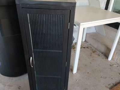 Ikea Black Storage Cabinet with Glass Door and lights