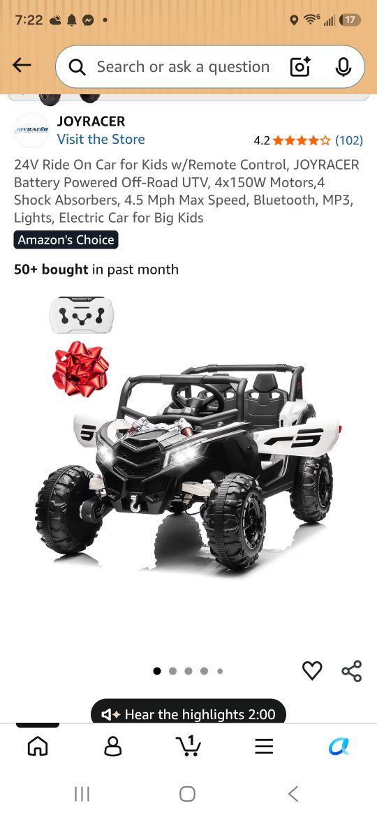 Ride On Car for Kids, Off-Road UTV w/ Remote