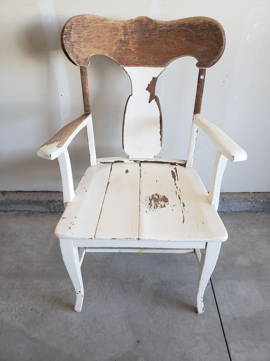 Antique White Shabby Paint Wood Arm Chair