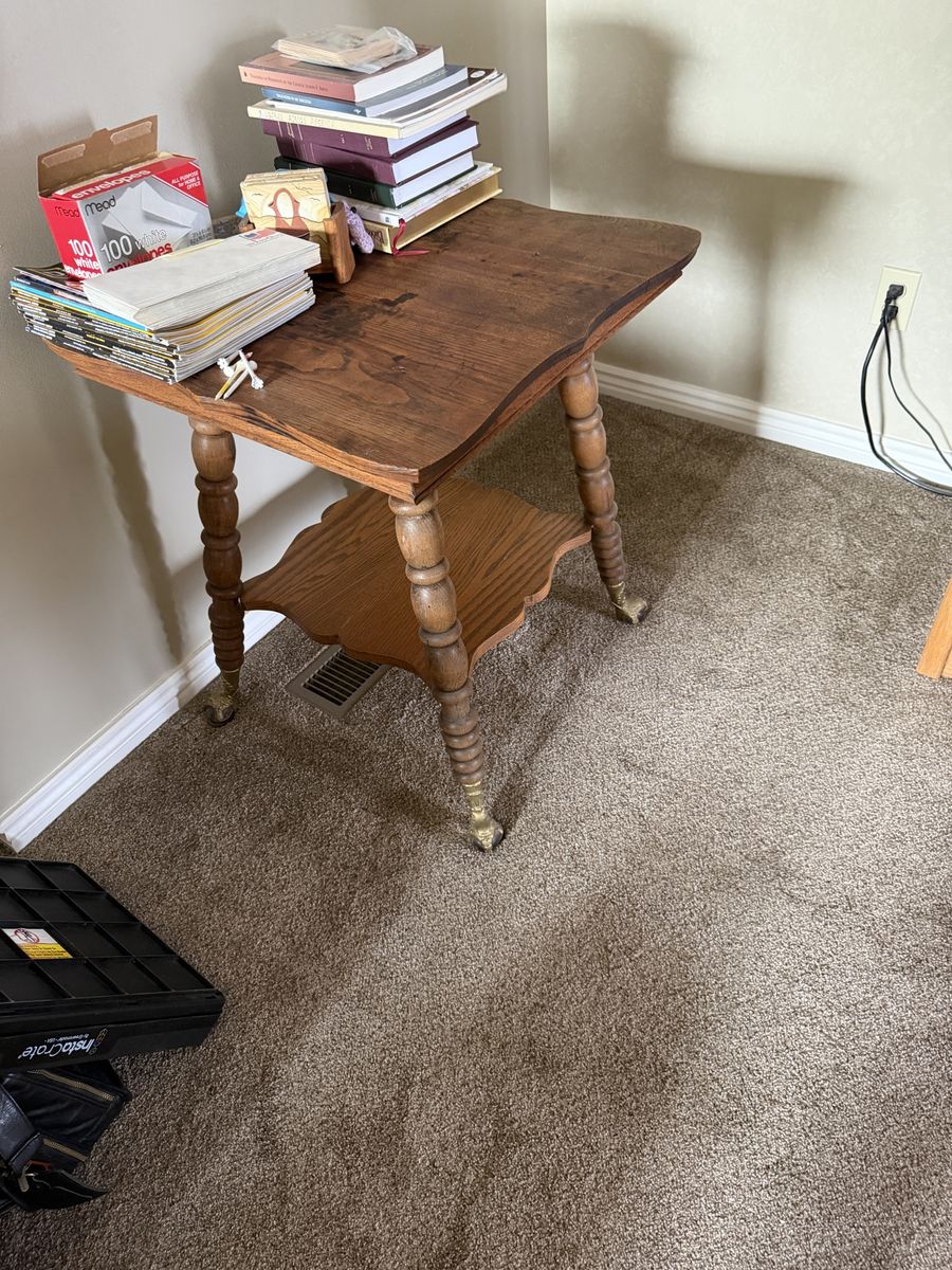 Antique End Table / Side Table with Lower Shelf and Casters - Ornate Legs