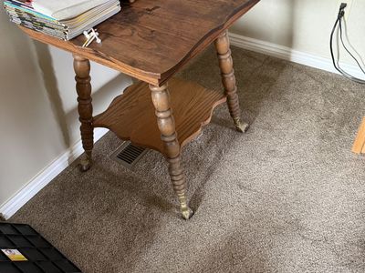 Antique End Table / Side Table with Lower Shelf and Casters - Ornate Legs