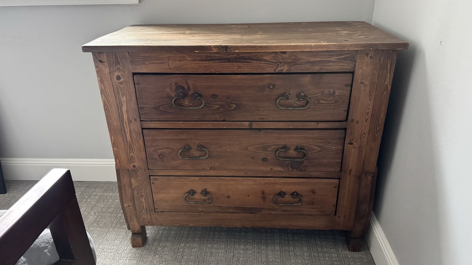 Rustic Solid Wood hand crafted Mexican 3-Drawer Dresser Chest with Antique-Style Hardware