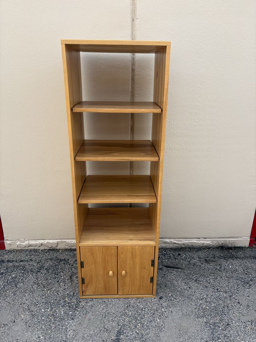 Narrow Wooden Bookshelf w/ Cabinet Storage