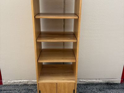Narrow Wooden Bookshelf w/ Cabinet Storage