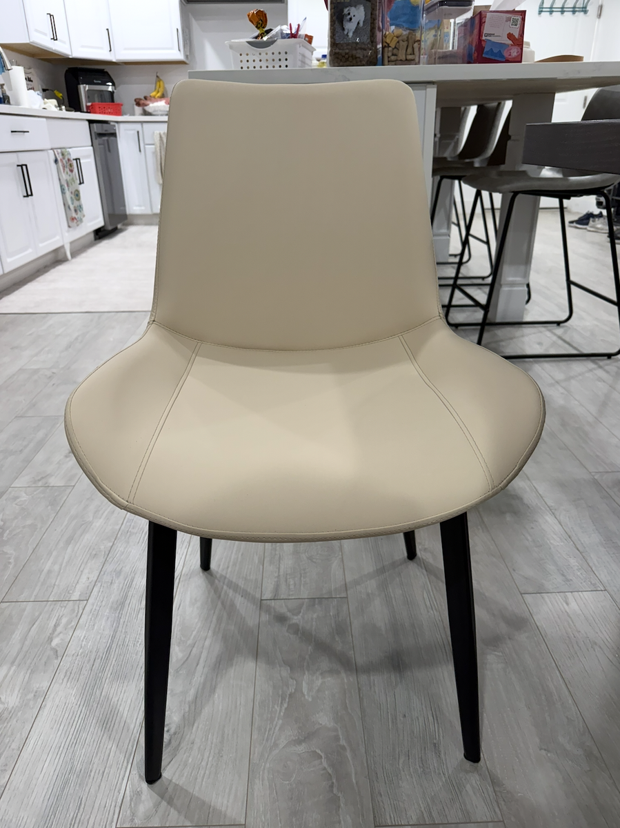 Set of 6 Modern Faux Leather Dining Chairs in Beige with Black Metal Legs 