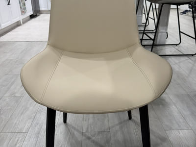 Set of 6 Modern Faux Leather Dining Chairs in Beige with Black Metal Legs