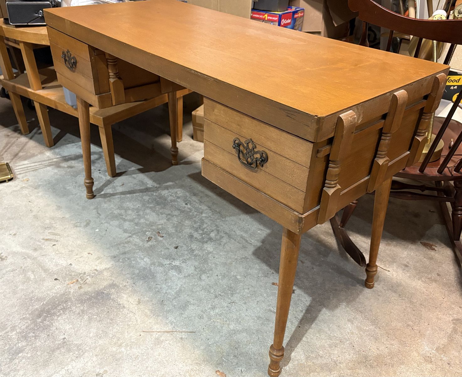 Adorable vintage Mid Century desk w drawers. Beautiful, real wood top