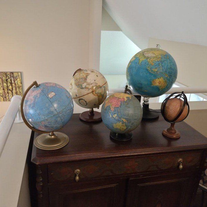 Vintage Globe Collection - Set of 5 Decorative World Globes, Various Sizes & Styles