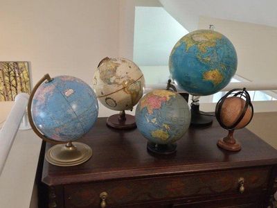 Vintage Globe Collection - Set of 5 Decorative World Globes, Various Sizes & Styles
