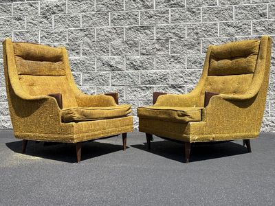 Awesome PAIR of vintage Mid Century Modern armchairs + matching ottoman. Kroehler Avant Designs collection. MCM