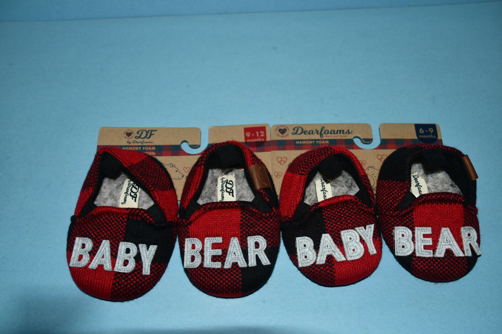 2 NEW PAIRS DEARFOAMS "BABY BEAR" BABY SLIPPERS  ~ Ages 6-9 & 9-12 MONTHS ~ MEMORY FOAM ~ WASHABLE ~ CUTE ~ BOTH FOR $5!