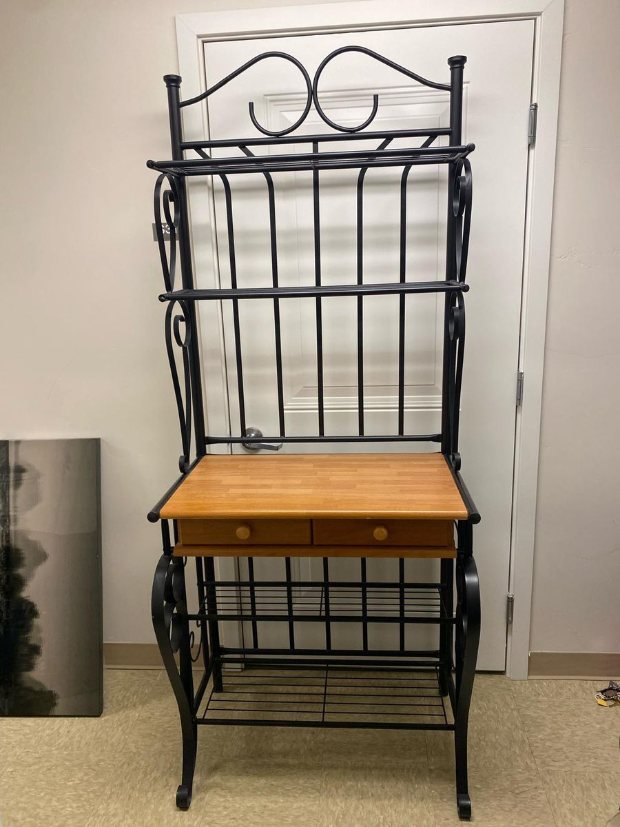 Metal Baker's Rack with Wood Top & Drawers – Great Condition