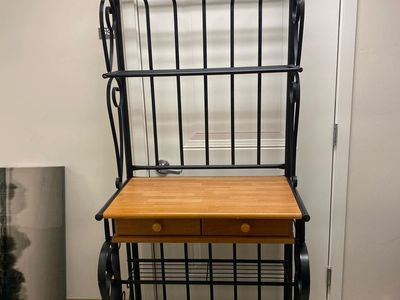 Metal Baker's Rack with Wood Top & Drawers – Great Condition