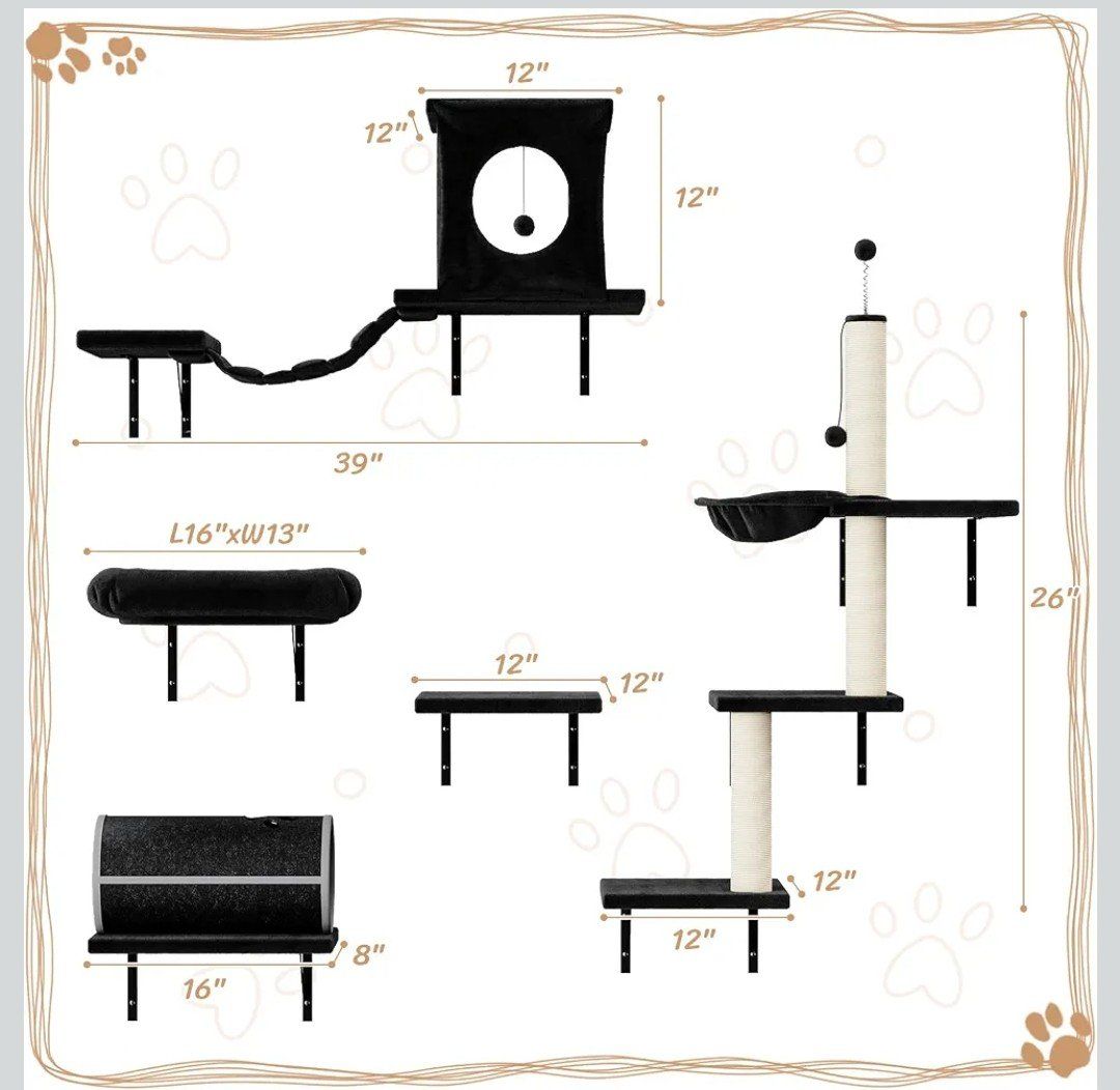 Wall Mounted Cat Tree with Scratcher Post, Perch, and Condo - Space Saving Cat Furniture